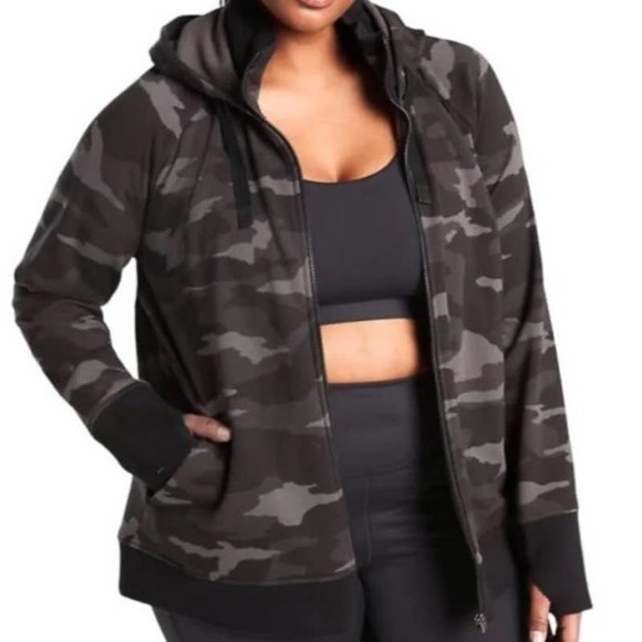 Athleta Jackets & Blazers - Athleta Triumph Printed Hoodie Full Zip Jacket Black Gray Camo Size 1X